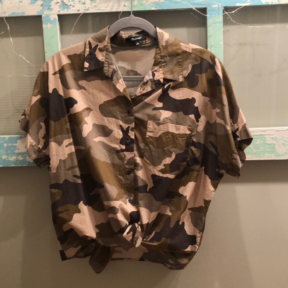 Madewell Tie-Front Shirt in Cottontail Camo